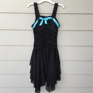 LAYERED Black Prom Dress with Blue Ribbon